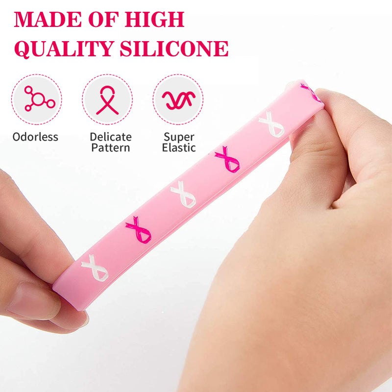 Biubee 48Pcs Breast Cancer Awareness Accessories Bracelets - Pink Ribbon Silicone Courage Wristbands for Breast Cancer Awareness Party Supplies Favors Women Survivor Gifts - Image 4
